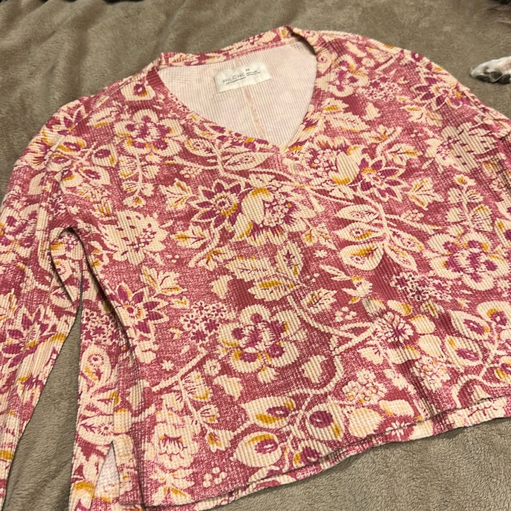 Anthropologie Pilcro waffle knit top. Floral print. XS